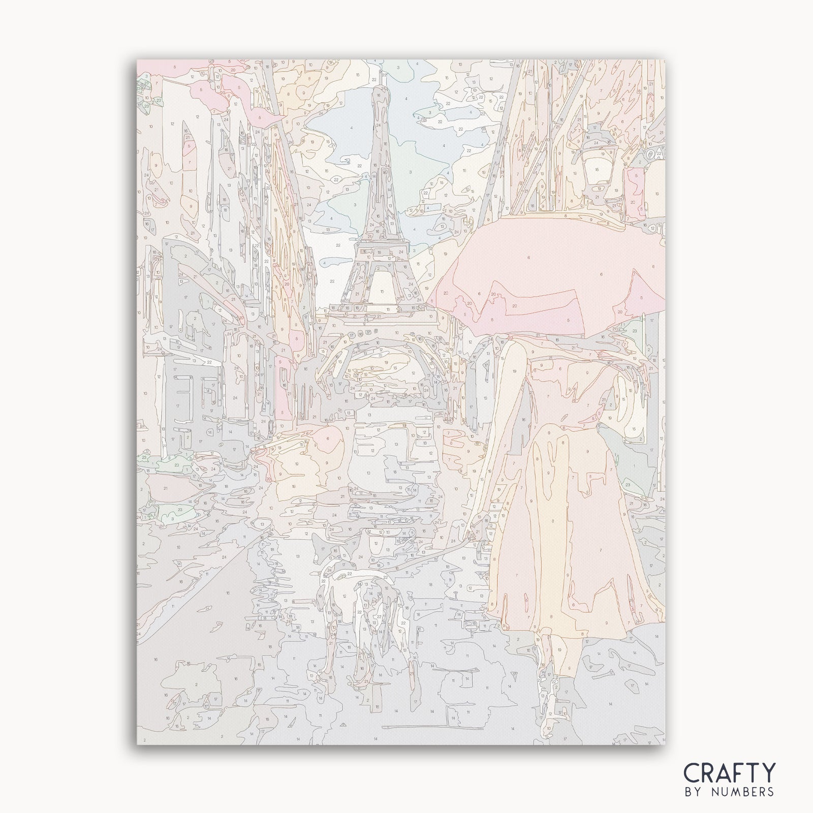 Cozy Paris Walk paint by numbers kit with canvas and paints