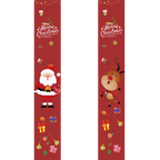 Red Christmas-themed border with Santa Claus, reindeer, and presents on a white background