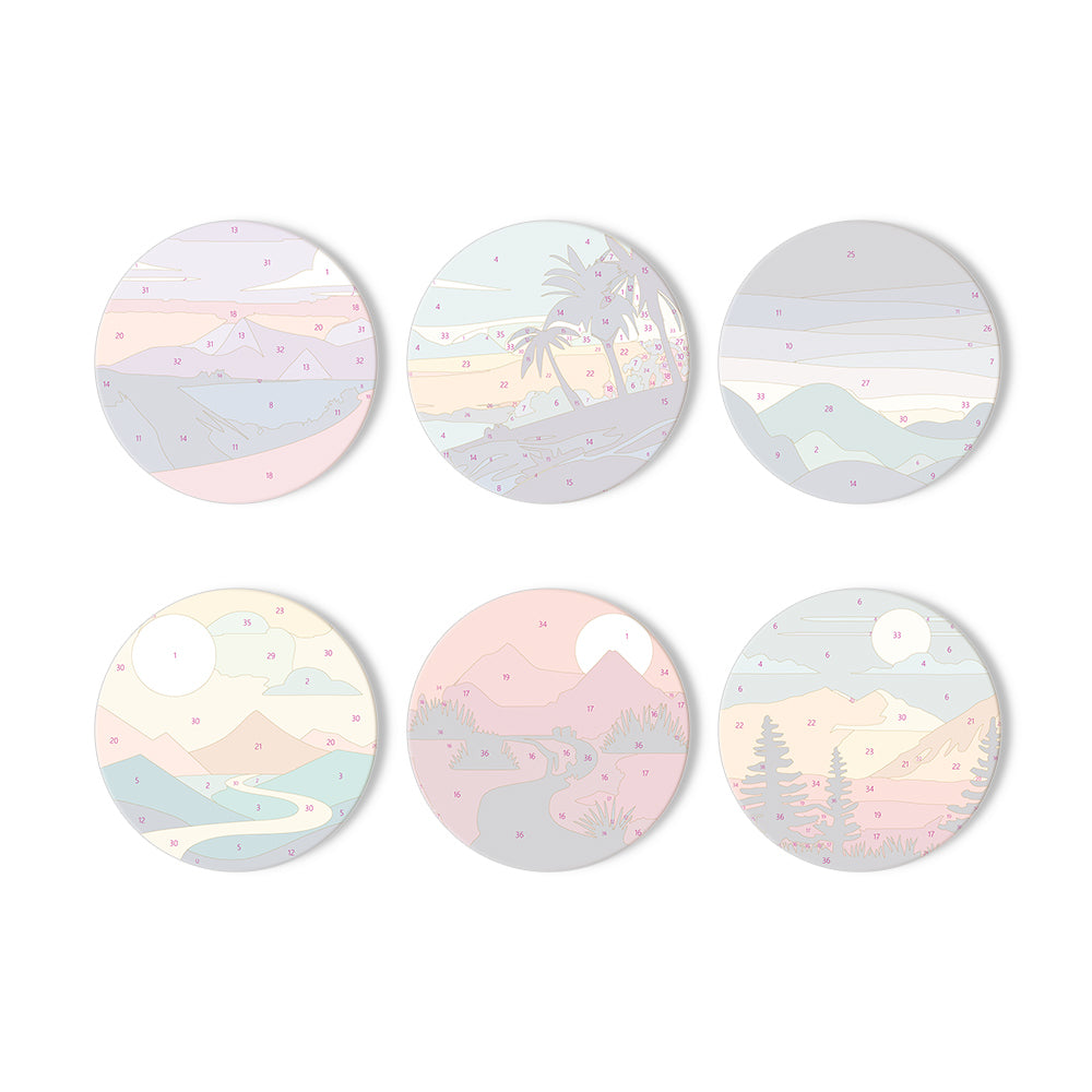 Creative home décor canvas kit, dreamy paint by numbers landscapes for wall art lovers.