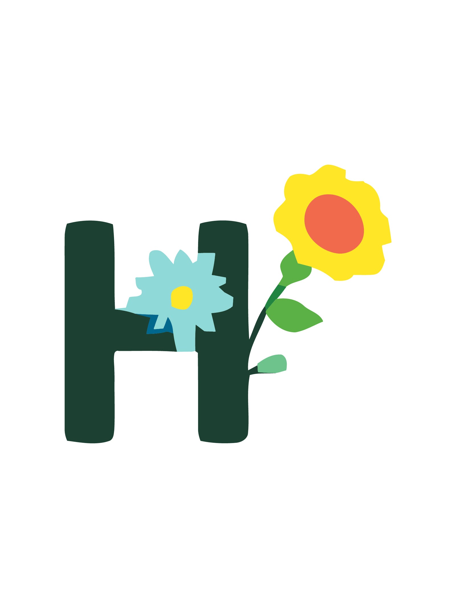 Buchstabe „H“ mit zwei Blumen auf weißem Hintergrund