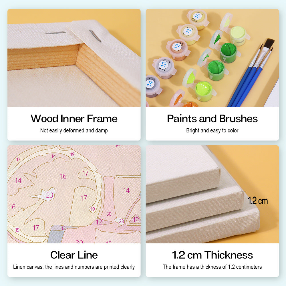 Person painting a floral design on a mini paint by numbers kit