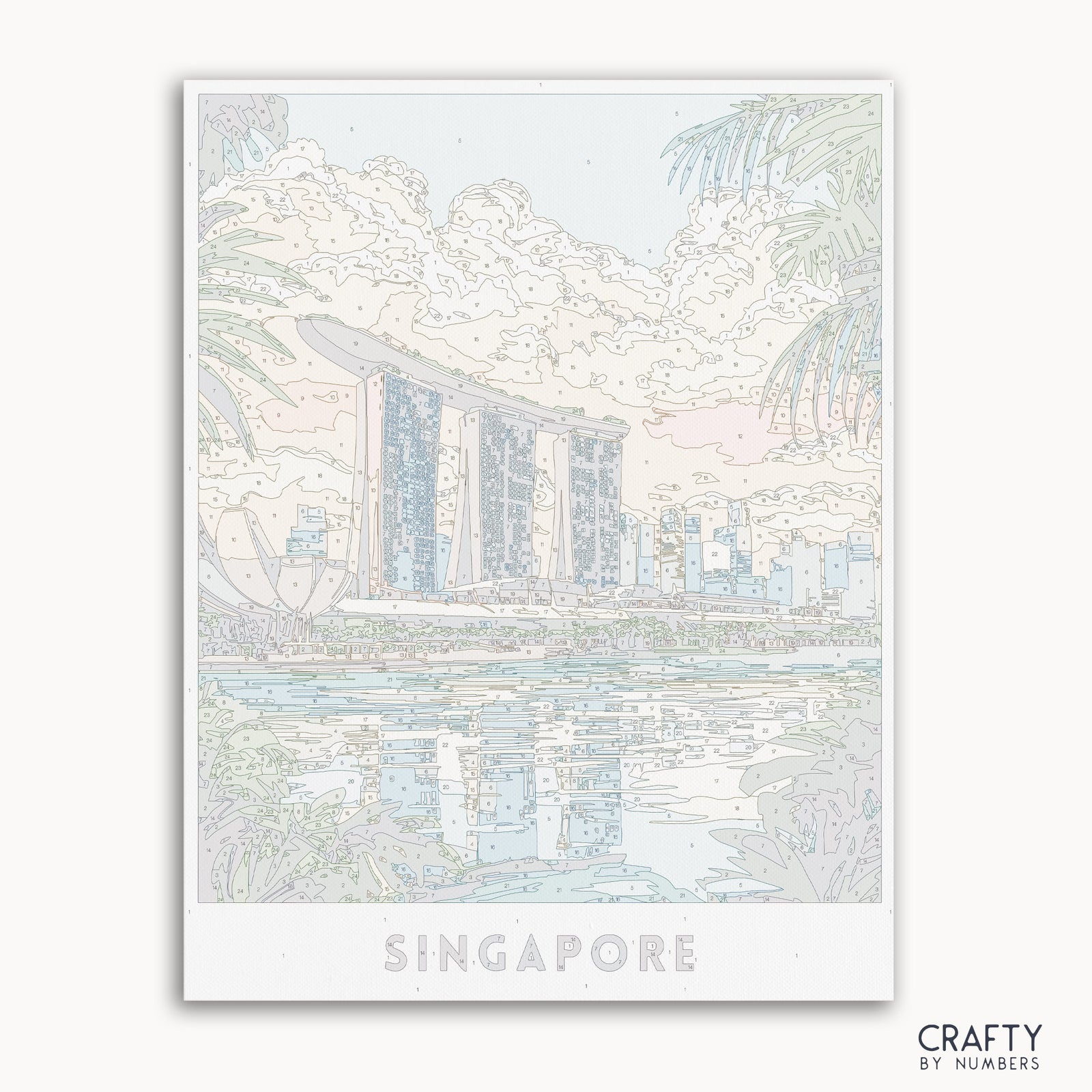 Skyline von Singapur mit Marina Bay Sands bei Sonnenuntergang