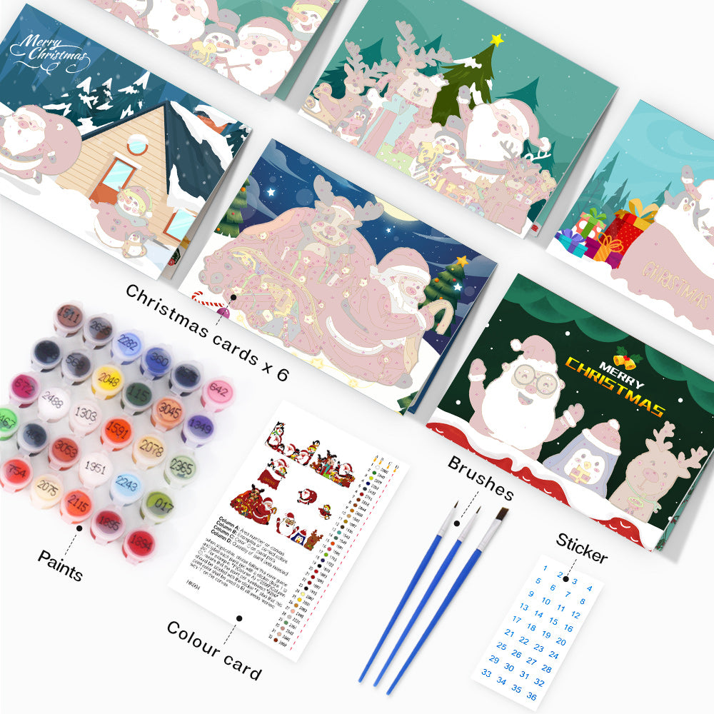 Festive paint by numbers kit with jingle bell artwork, perfect winter craft set of 6 for Christmas gifting.