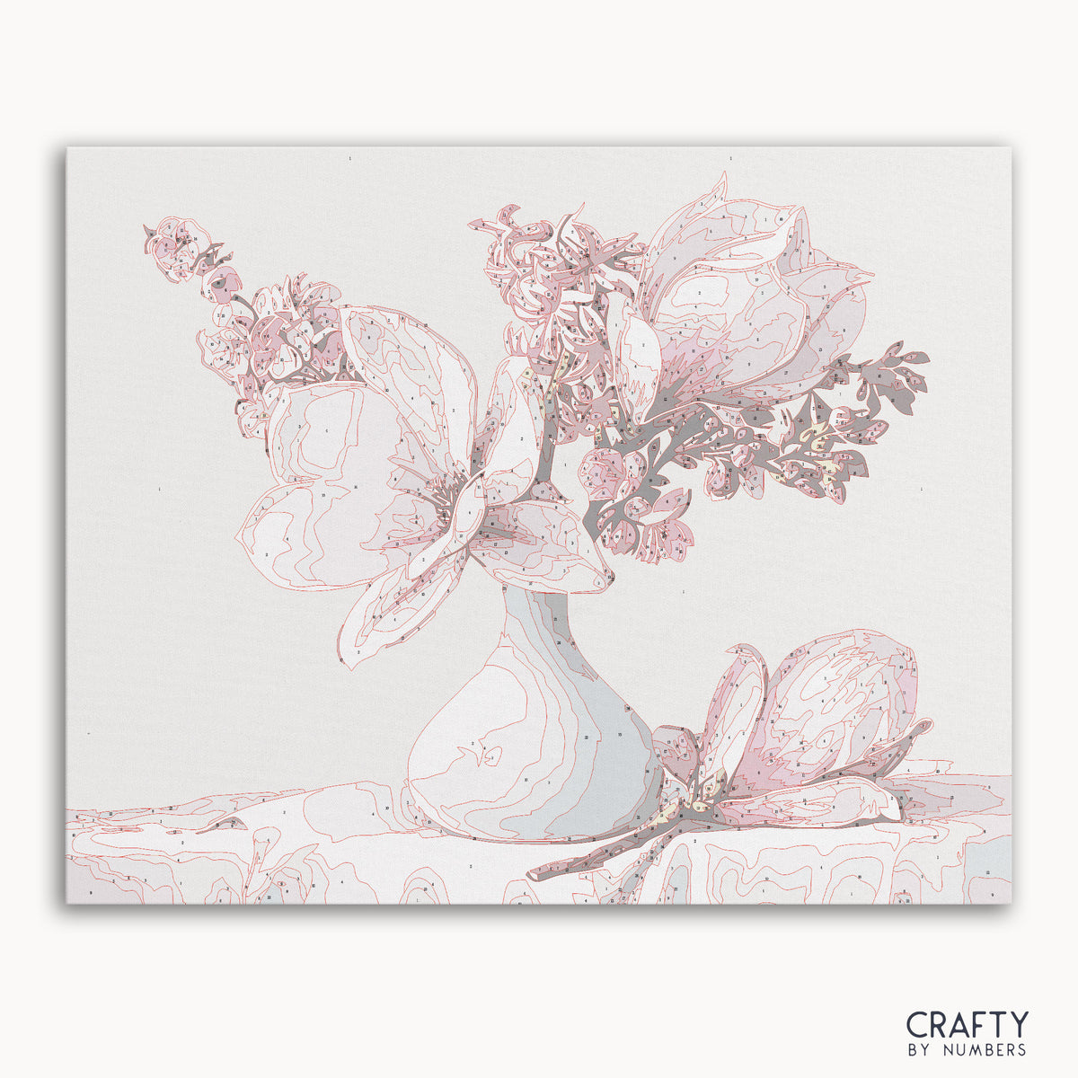 Malen nach Zahlen mit Magnolienblüten, inspiriert von berühmten Gemälden mit lebendigen Farben und detaillierter Pinselführung wie den berühmten Gemälden von Vincent Van Gogh.