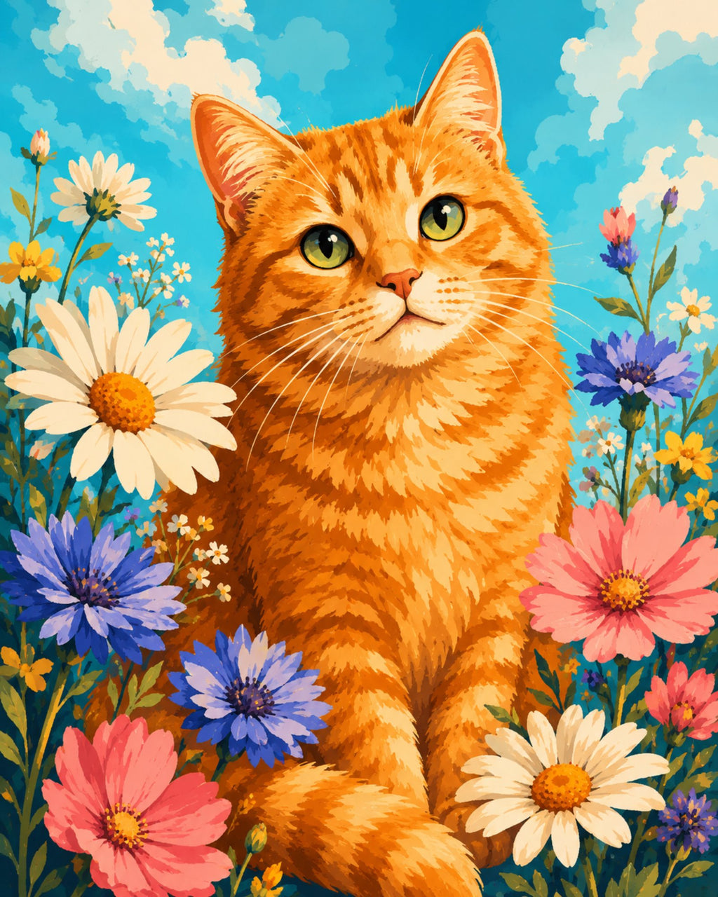 Finished Floral Tabby paint by numbers artwork