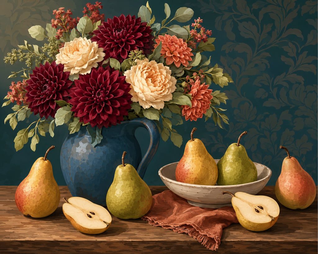 Finished Dahlias And Pears paint by numbers artwork