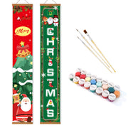 Two Christmas-themed vertical banners with paint supplies on a white background