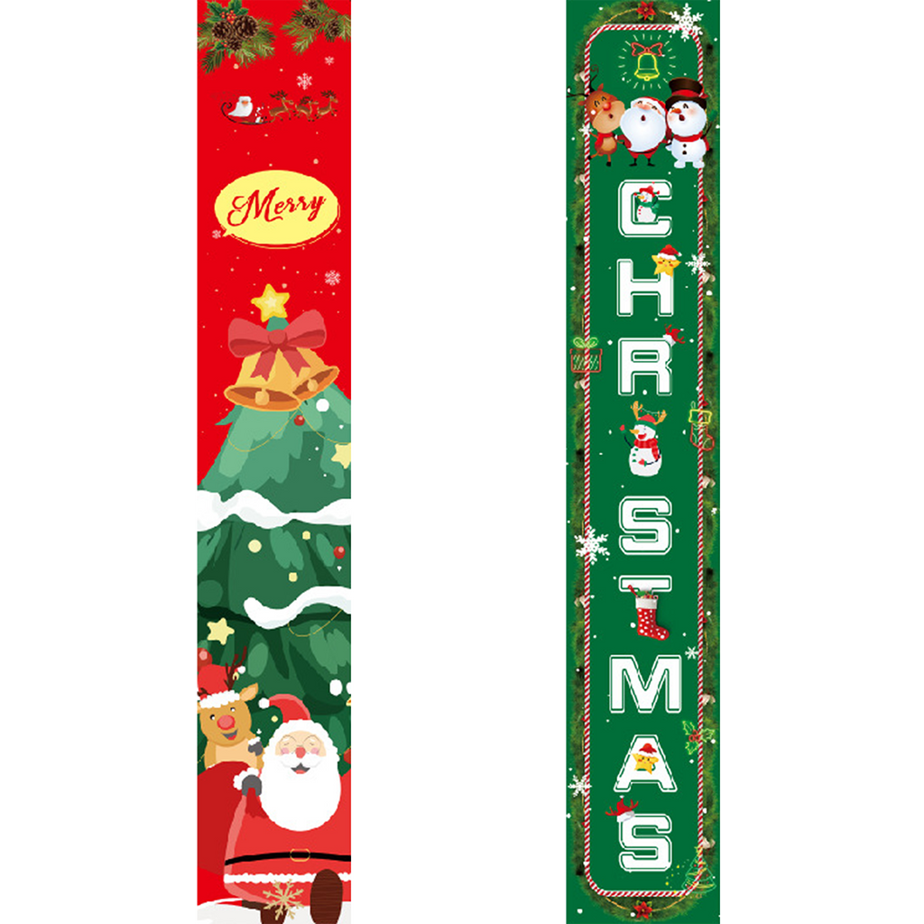 Banner decorativo de Navidad con Papá Noel, renos y árbol de Navidad sobre un fondo blanco.