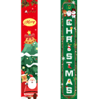 Decorative Christmas banner with Santa Claus, reindeer, and Christmas tree on a white background.