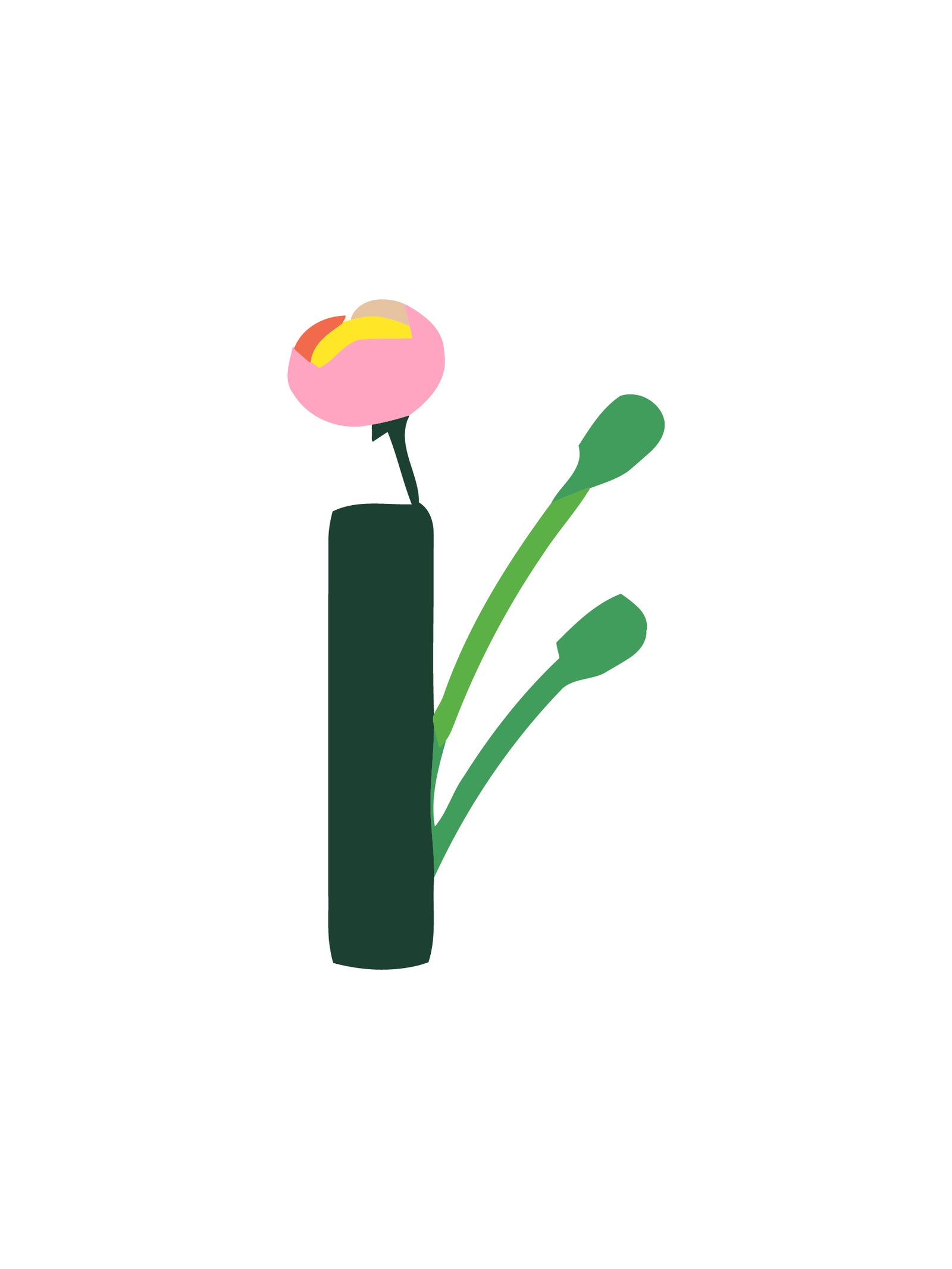 Illustration einer rosa Blume mit grünen Stielen auf weißem Hintergrund