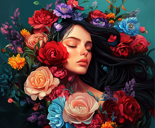 Kit de pintura por números Blooming Reverie con diseños florales para adultos y diversión de pintura creativa DIY.