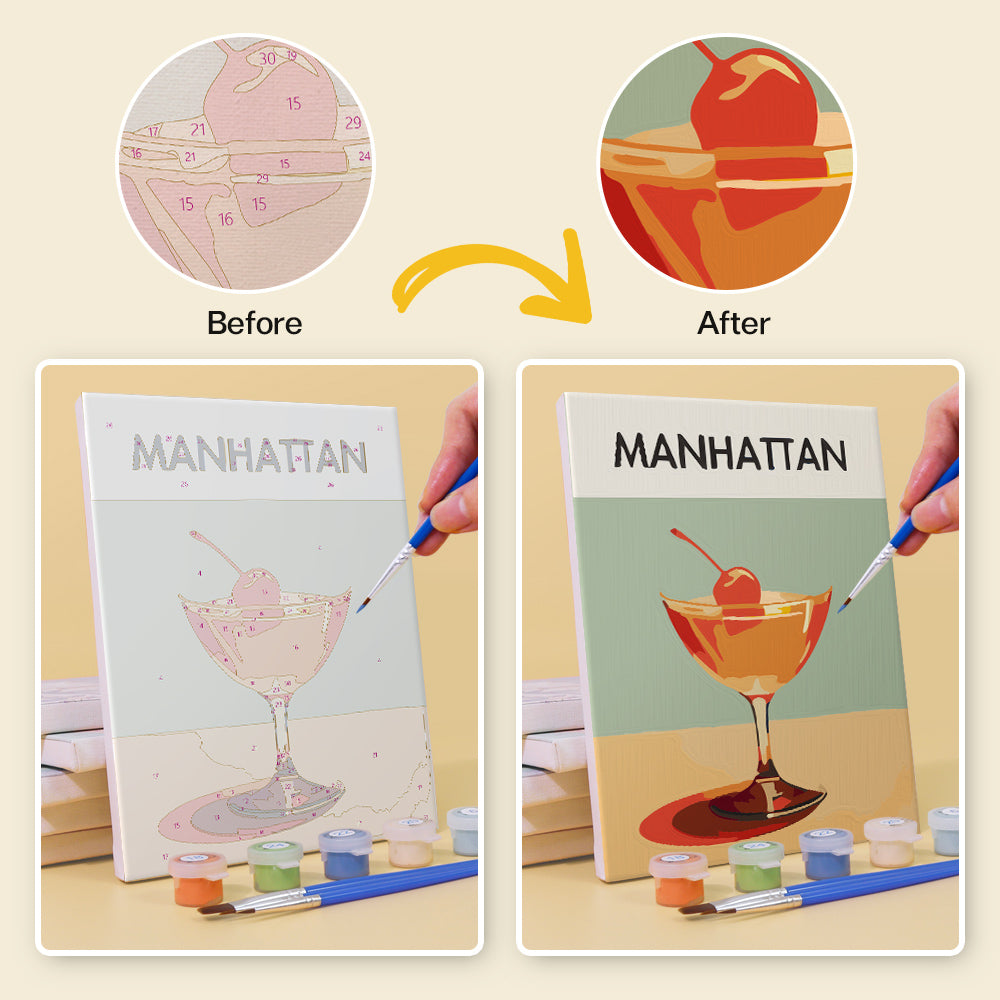 Manhattan cocktail paint by numbers before and after