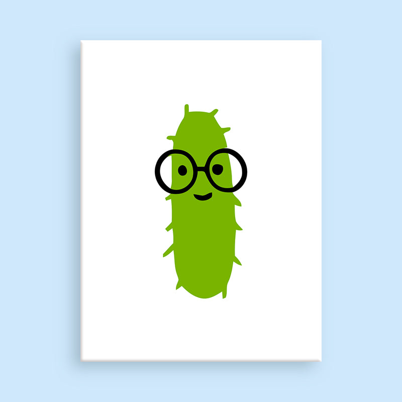 Illustration of a green caterpillar with glasses on a white background
