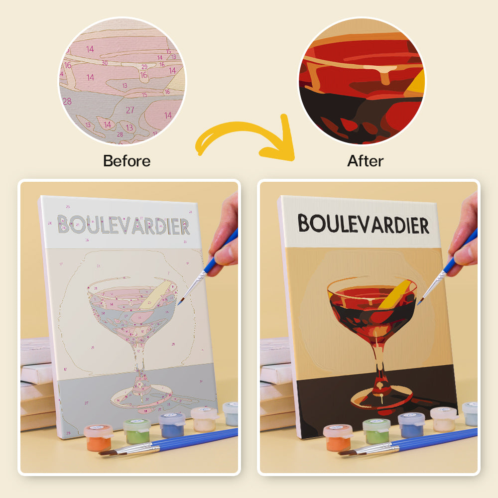 Boulevardier cocktail color by numbers before and after