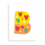 Colorful letter 'B' with hearts on a white background
