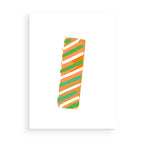 Decorative item with orange, green, and white striped pattern on a white background