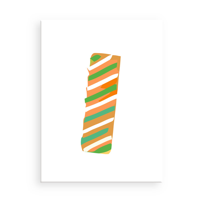 Decorative item with orange, green, and white striped pattern on a white background
