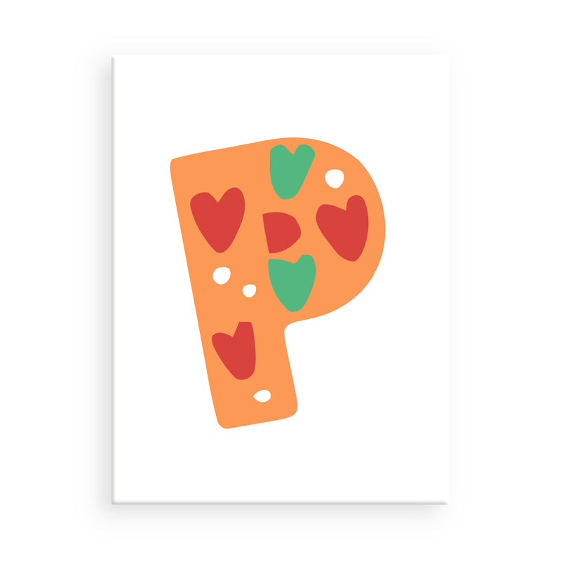 Letter 'P' with heart shapes on a white background