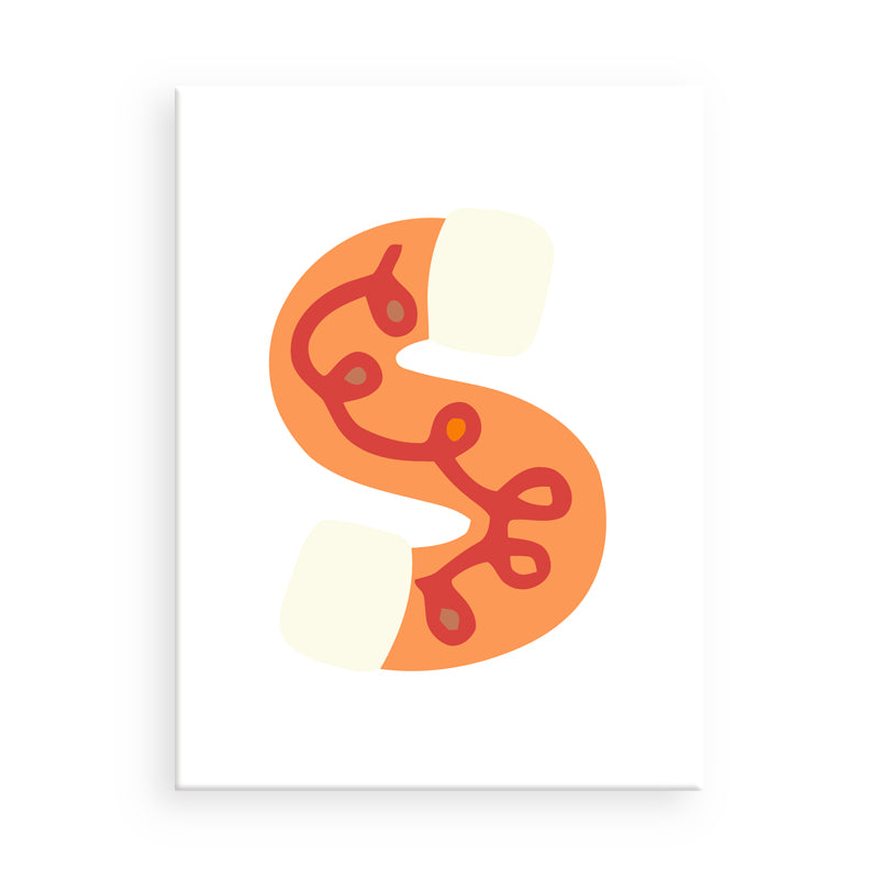Abstract design with orange and red shapes on a white background