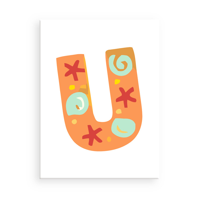 Colorful letter 'U' with decorative elements on a white background