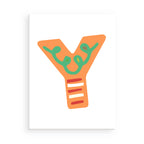 Colorful letter 'Y' with green and red accents on a white background