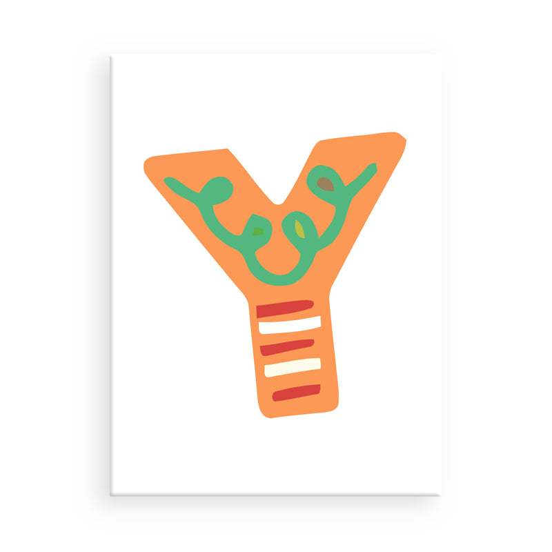 Colorful letter 'Y' with green and red accents on a white background