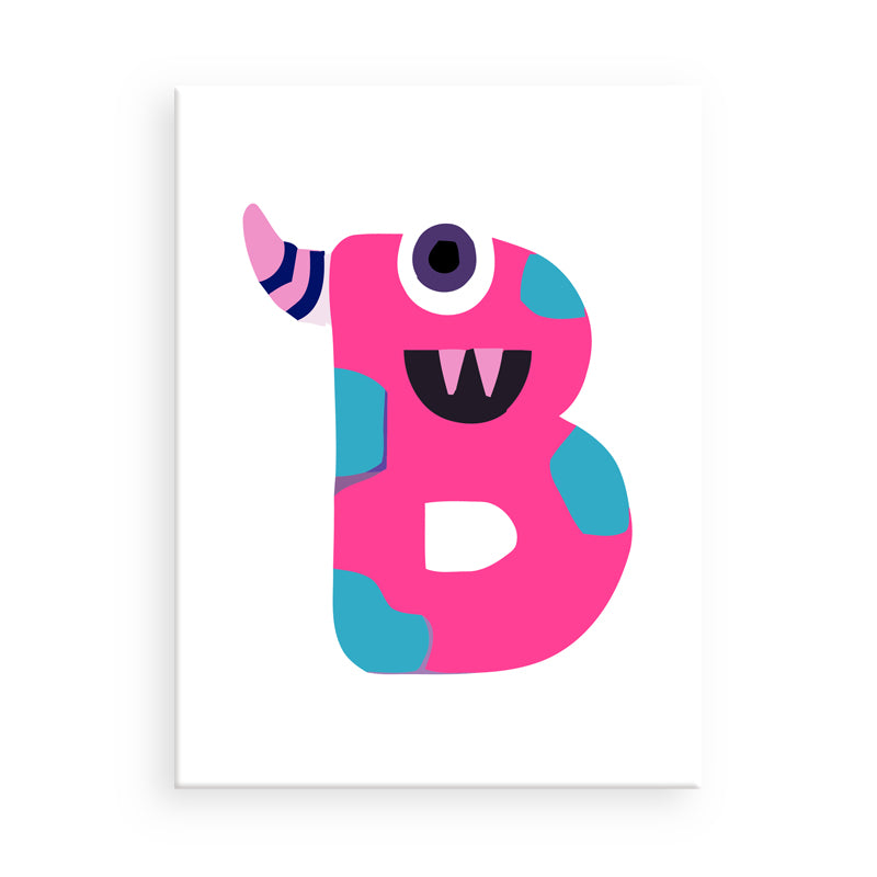 Colorful letter 'B' with a monster design on a white background