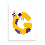 Colorful letter 'G' with a monster design on a white background