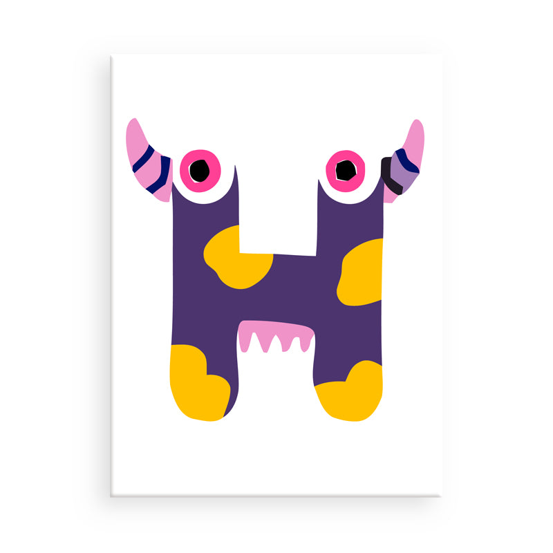 Colorful letter 'H' with monster design on a white background