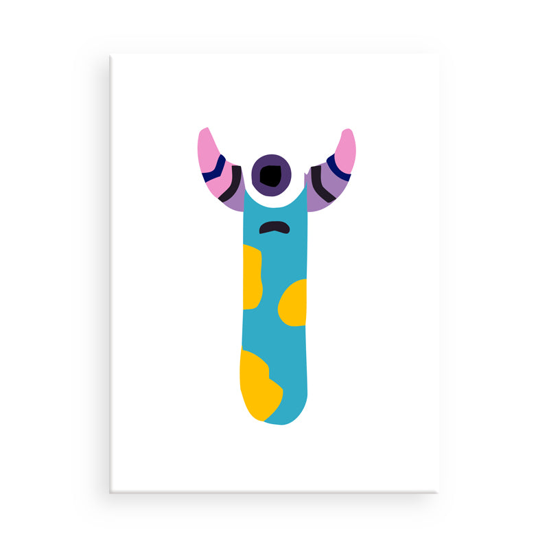 Colorful abstract creature with horns on a white background