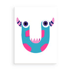 Colorful letter 'U' with monster design on a white background