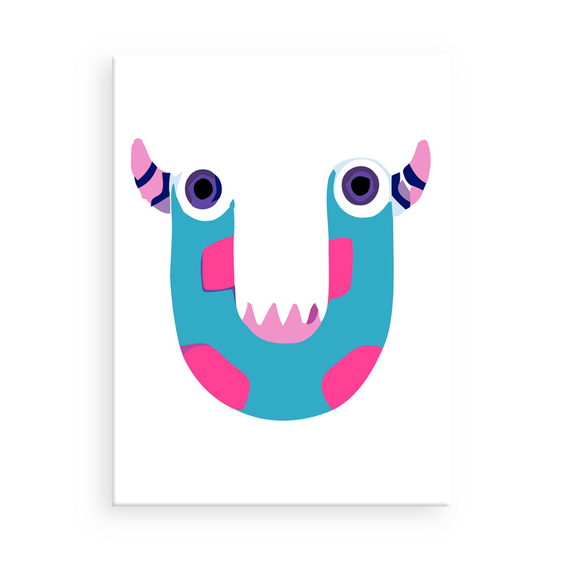 Colorful letter 'U' with monster design on a white background