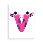 Pink letter 'V' with purple accents on a white background