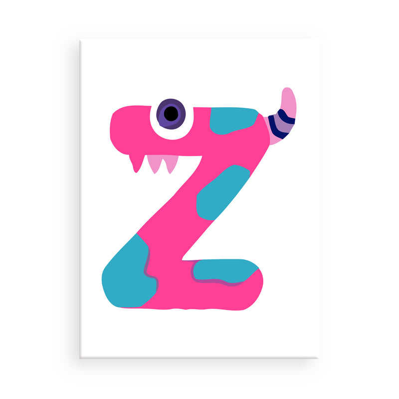 Colorful letter 'Z' with a monster design on a white background