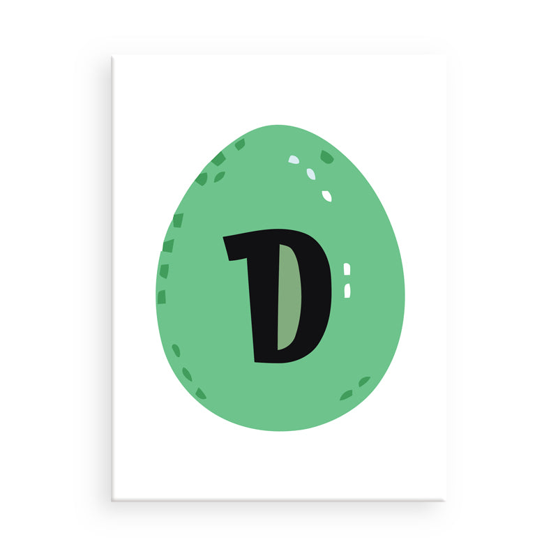 Grünes eiförmiges Objekt mit dem Buchstaben „D“ auf weißem Hintergrund