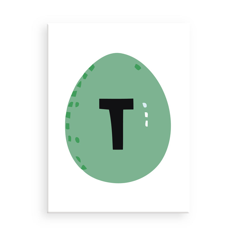 Grünes eiförmiges Objekt mit einem schwarzen Buchstaben „T“ auf weißem Hintergrund