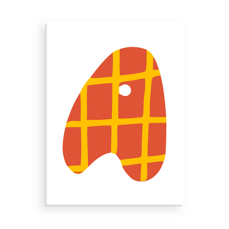 Red and yellow checkered object on a white background