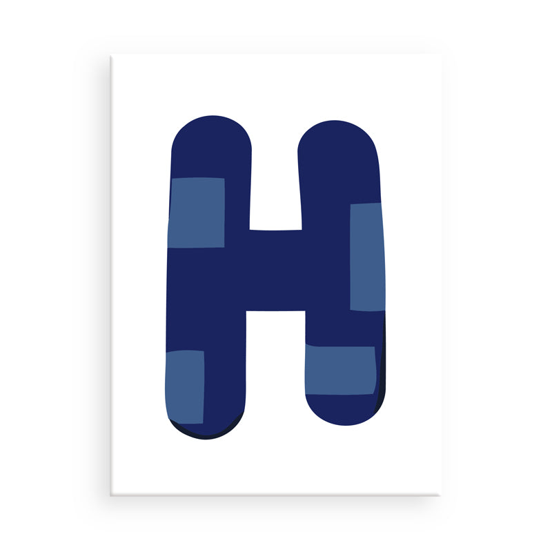 Letter 'H' with a blue geometric design on a white background