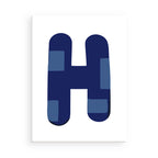 Letter 'H' with a blue geometric design on a white background