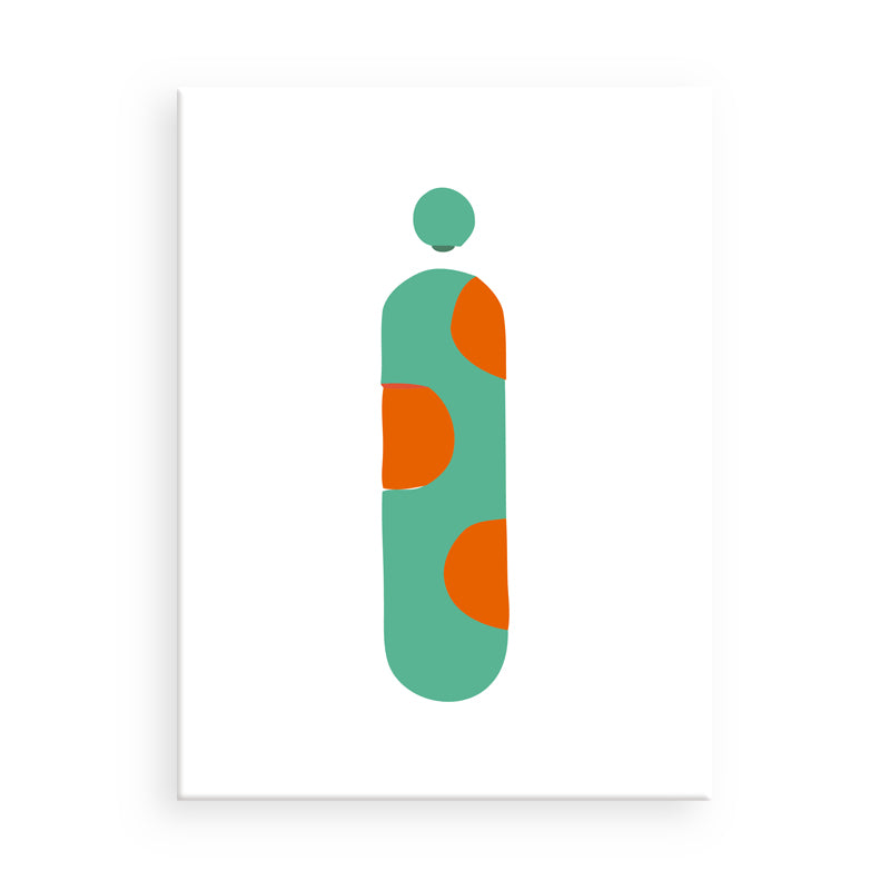 Abstract art print with green and orange shapes on a white background