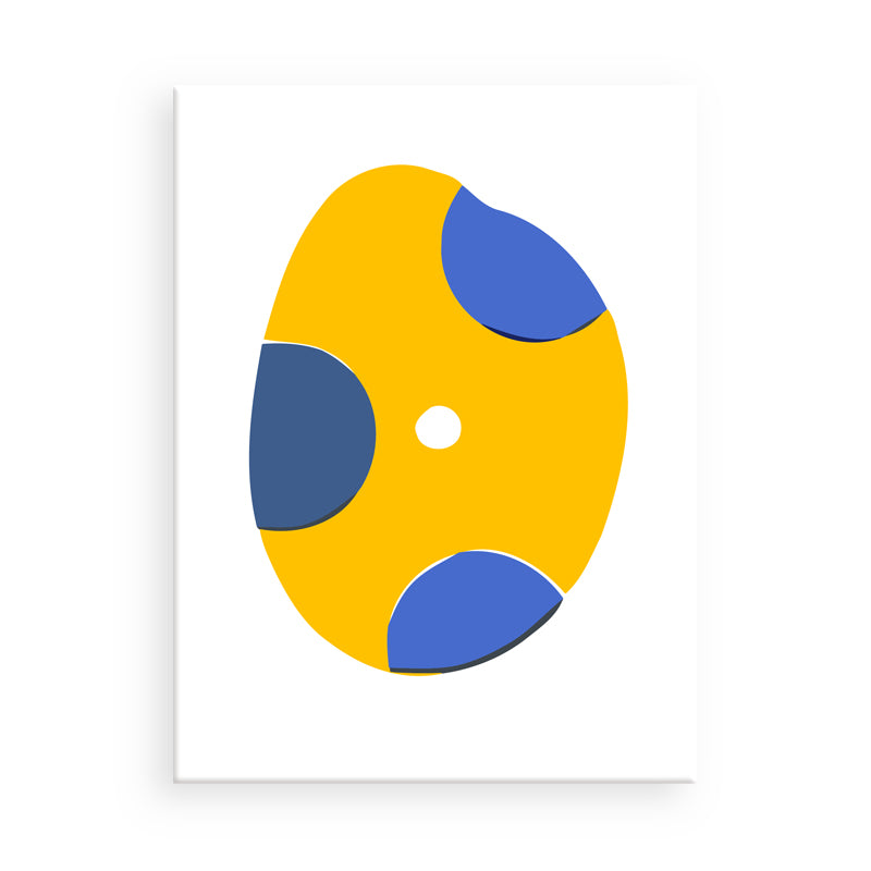 Abstract design with yellow and blue shapes on a white background