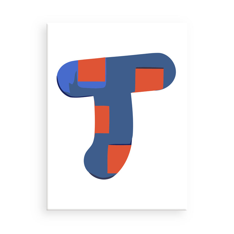Abstract design of a letter 'F' with blue and orange shapes on a white background