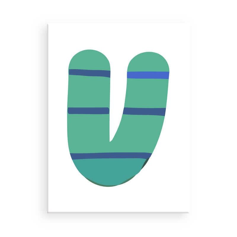 Green letter 'V' with blue stripes on a white background