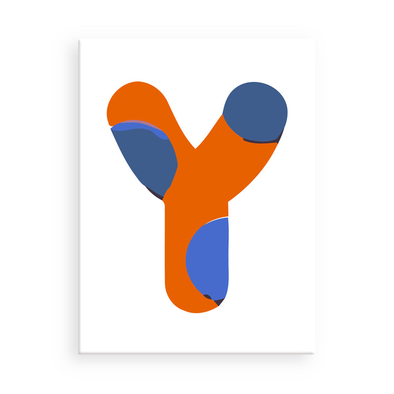 Abstract design with orange and blue shapes on a white background