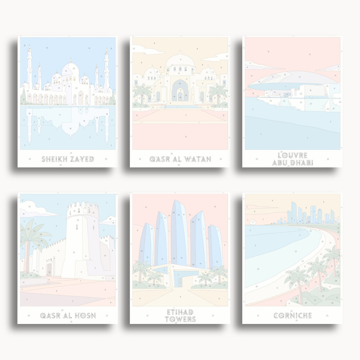Abu Dhabi travel poster mini paint by numbers collection