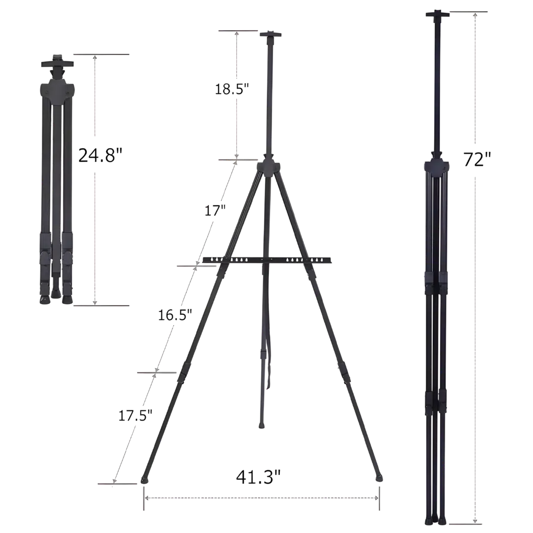 Portable metal easel with adjustable height and foldable frame