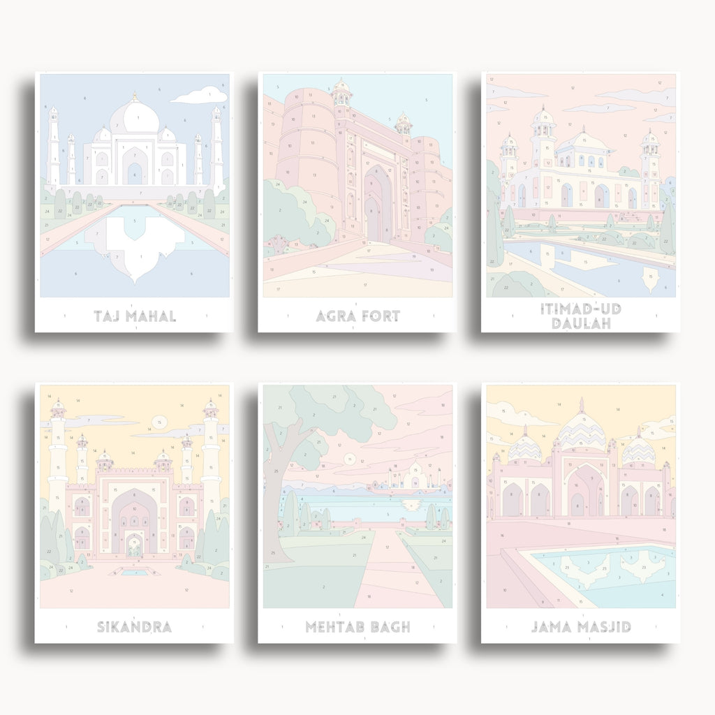 Agra travel poster mini paint by numbers collection