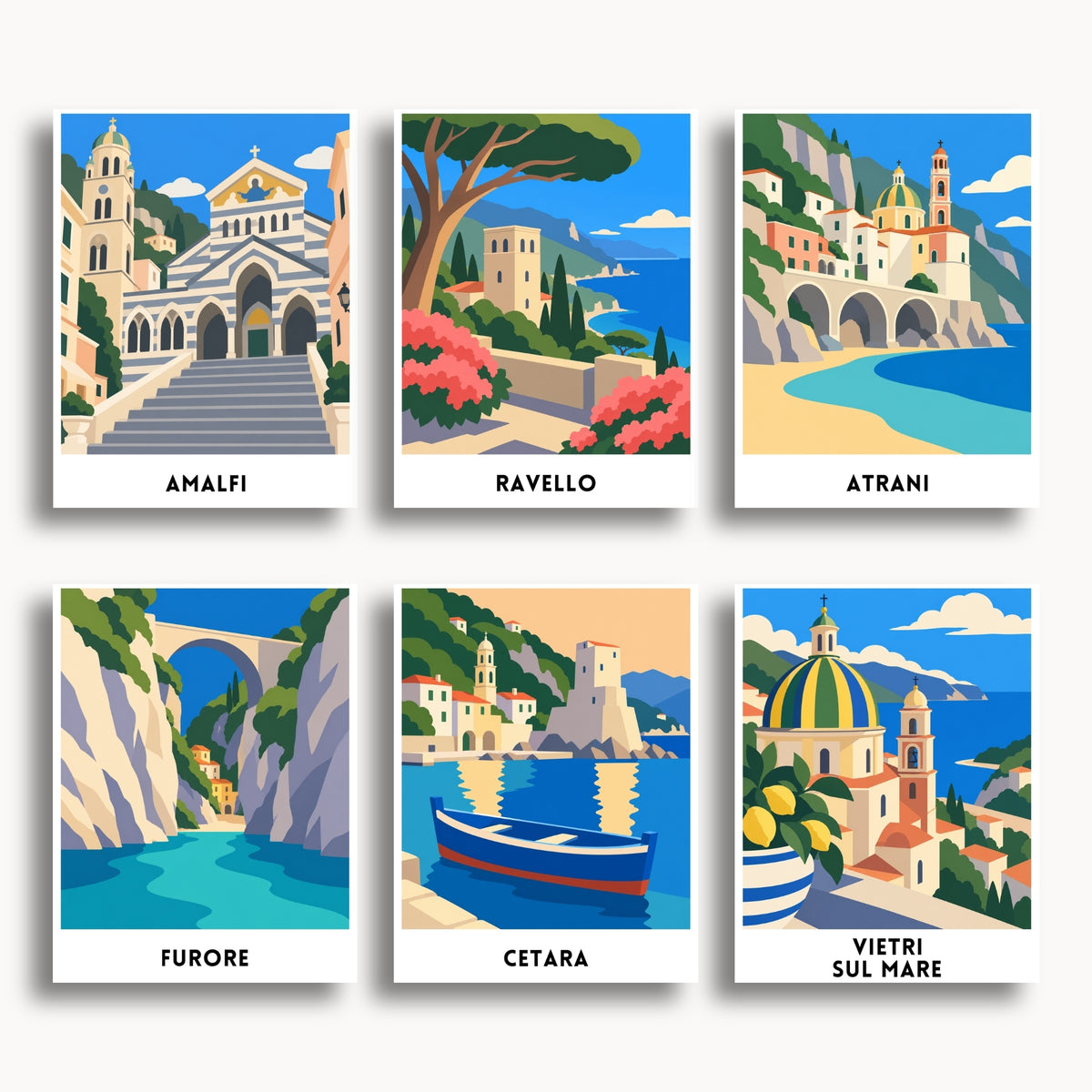 Amalfi Coast travel poster mini paint by numbers collection