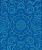 Close-up of the Aqua Aura Mandala linen canvas showing detailed numbered sections for easy and precise painting