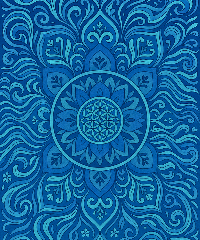 Close-up of the Aqua Aura Mandala linen canvas showing detailed numbered sections for easy and precise painting